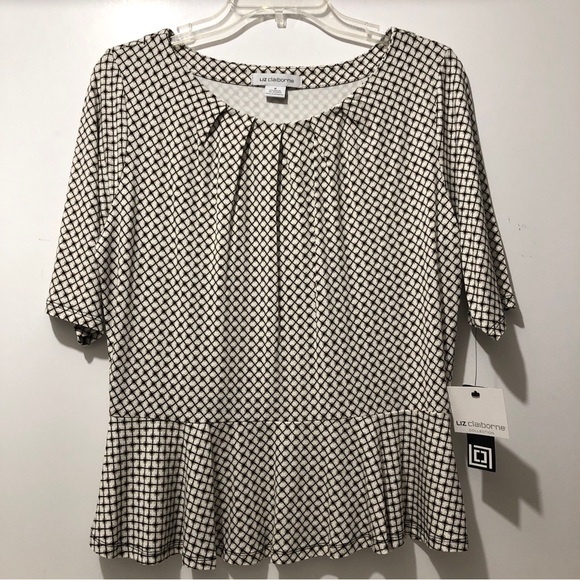 Liz Claiborne Tops - Liz Claiborne Ruffled Blouse Women M Stretch Knit Short Sleeve Dark Dune New